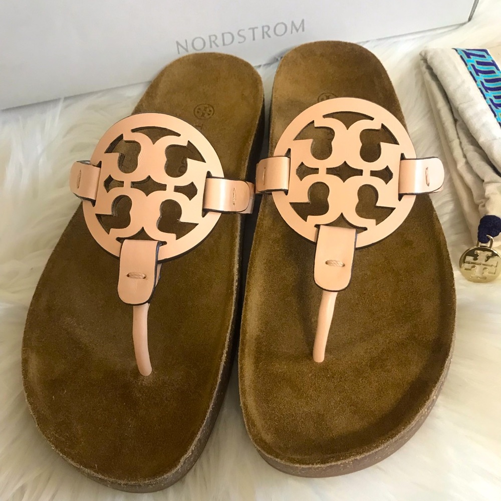 Tory Burch Miller Cloud Sandals Size 7.5 
Color: Orange Bright Peach/ Natural